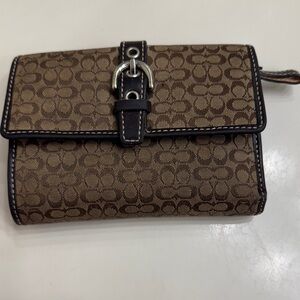 Coach Vintage Brown Monogram Wallet with Silver Buckle